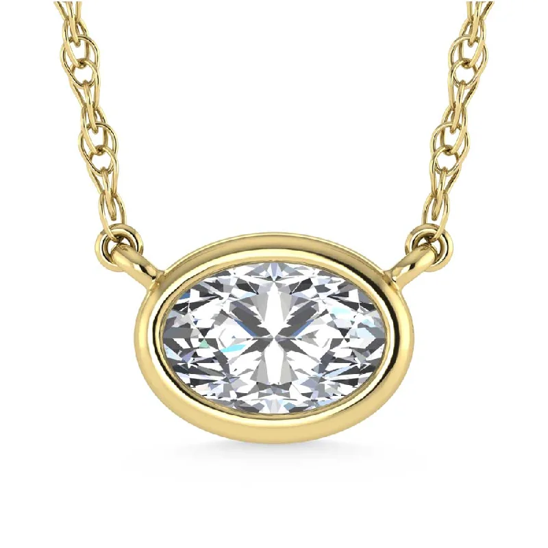 women's custom necklaces-14K Yellow Gold Lab Grown Diamond 1 Ct.Tw. Oval Shape Solitaire Necklace - 16 inches