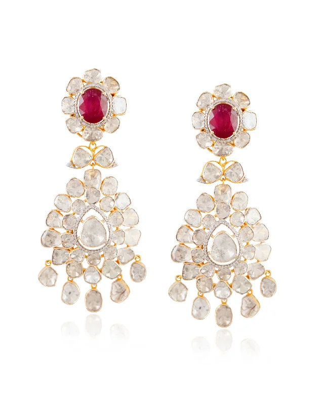 women's personalized earrings-Nikita Polki And Diamond Long Earrings