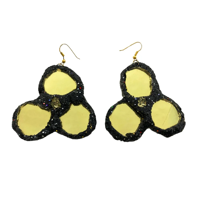 women's gold-plated earrings-BLACK AND GOLD CLOVER / HIVE EARRINGS, 2006