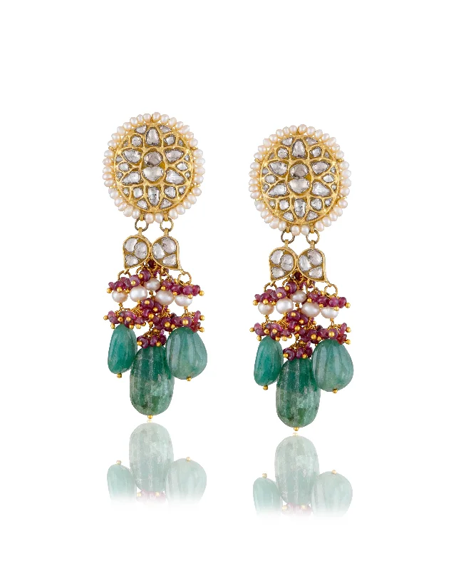 women's gemstone earrings-Kanika Polki Long Earrings