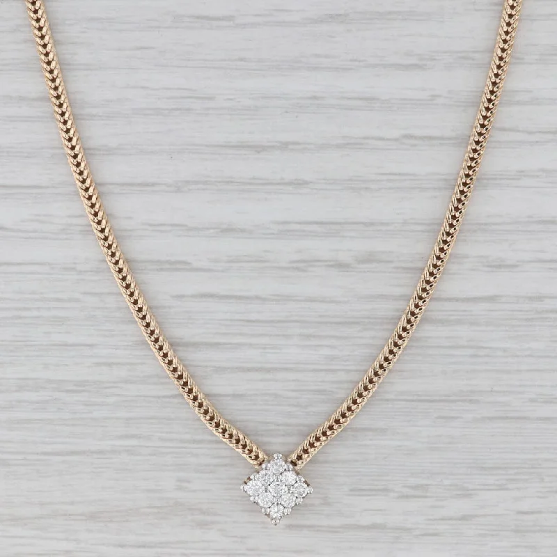 women's diamond pendant necklaces-0.45ctw Diamond Station Pendant Necklace 14k Yellow Gold 16" Wheat Chain