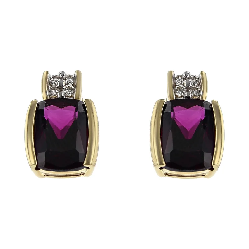 women's trendy earrings-14K Yellow Gold Garnet and Diamond Stud Earrings