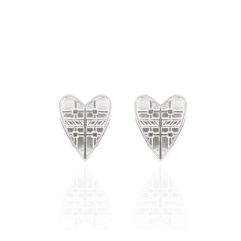 women's matching earrings sets-Tartan Studs in Sterling Silver