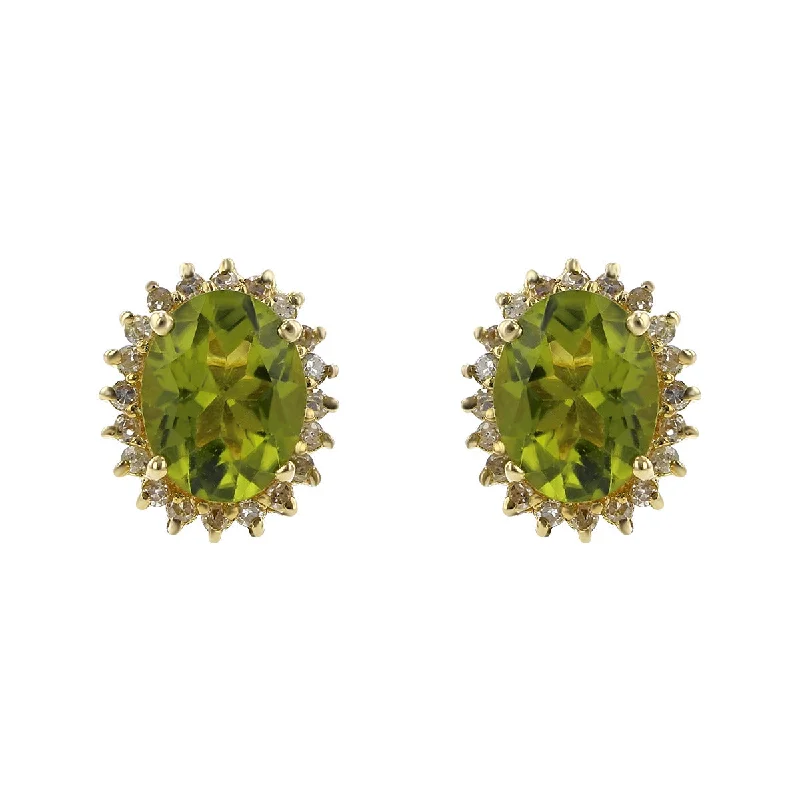 women's gold drop earrings-14K Yellow Gold Peridot and Diamond Stud Earrings