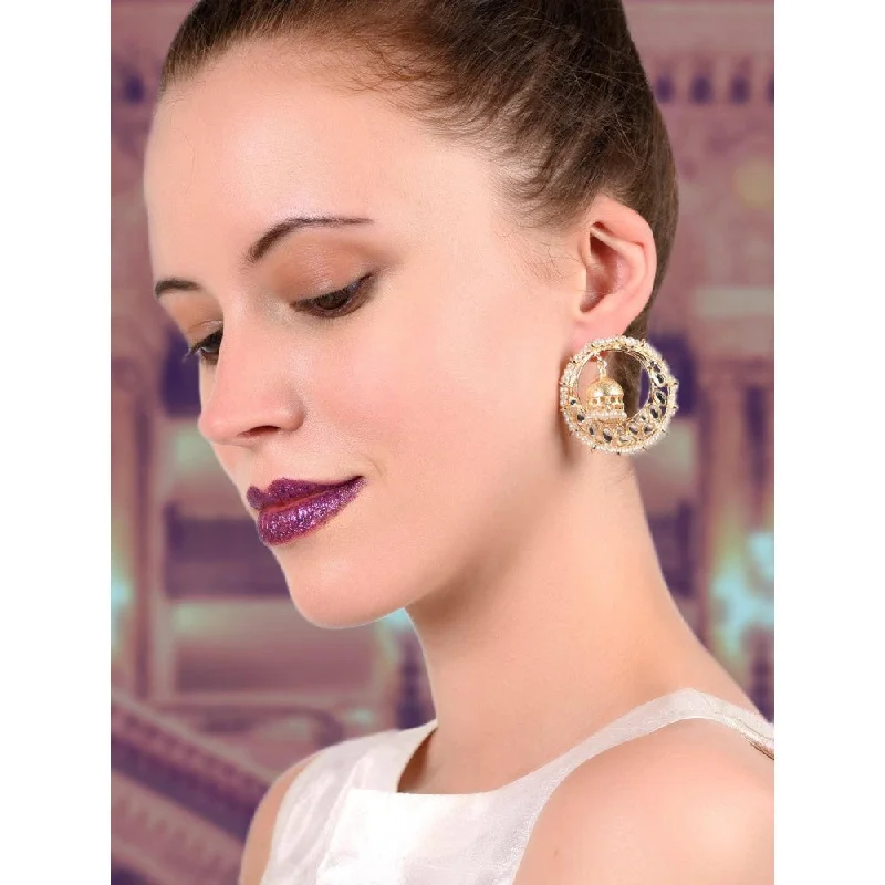 women's wedding stud earrings-Odette Women Round Gold Tone Kundan And Pearl Earrings