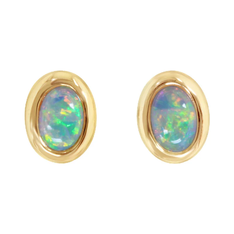 women's infinity earrings-14K Yellow Gold Australian Opal Stud Earrings