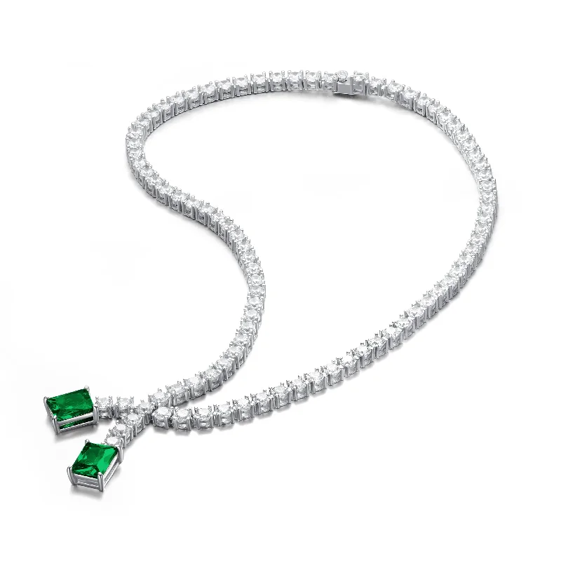 women's heart-shaped pendants-Louise Silver Tennis Chain Green Necklace