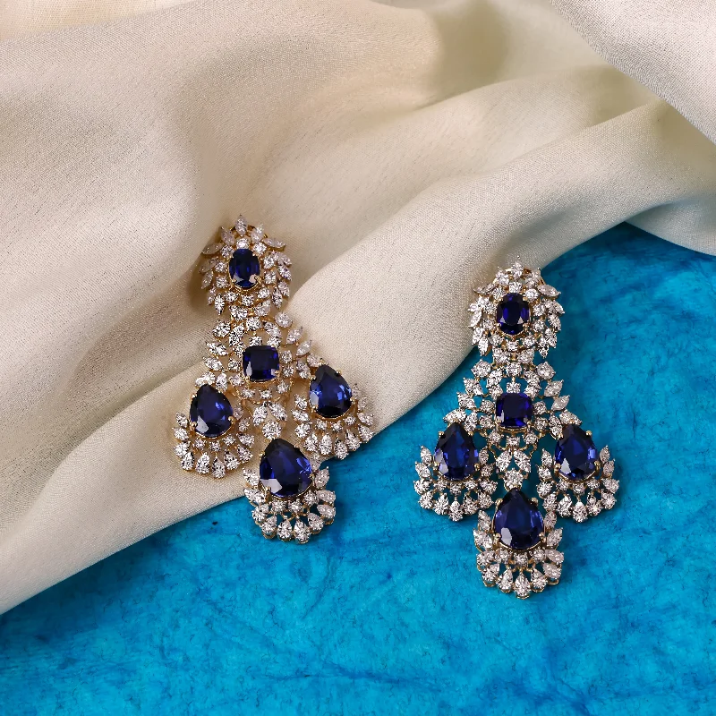 women's vintage stud earrings-Diamond Long Earrings