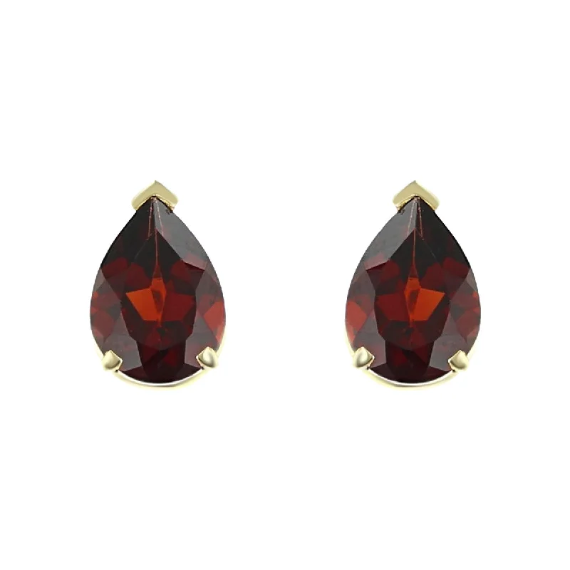 women's colorful earrings-14K Yellow Gold Pear Shape Garnet Stud Earrings