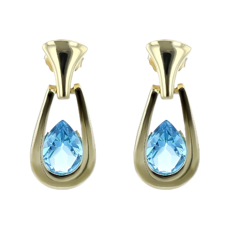 women's unique earrings-14K Pear-Shaped Blue Topaz Dangle Earrings