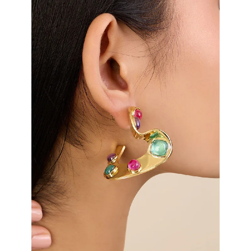 women's rose gold drop earrings-Isharya Hidden Gems in 18Kt Gold Plated Earrings