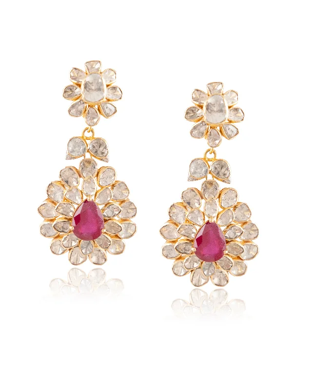 women's diamond dangle earrings-Ekanta Polki And Diamond Long Earrings