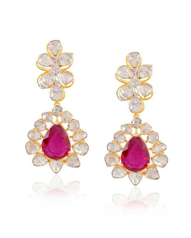 women's clip-on stud earrings-Elvina Polki And Diamond Long Earrings