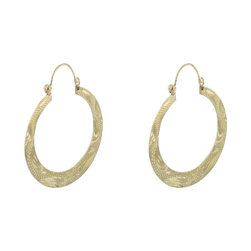 women's crystal hoop earrings-14K Yellow Gold Flat Embossed Hoop Earrings