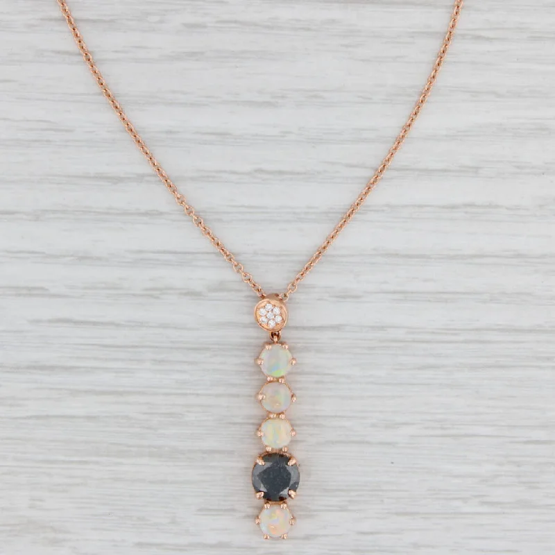 women's symbolic necklaces-New 2.56ctw Diamond Opal Pendant Necklace 14k Rose Gold 17.75" Cable Chain