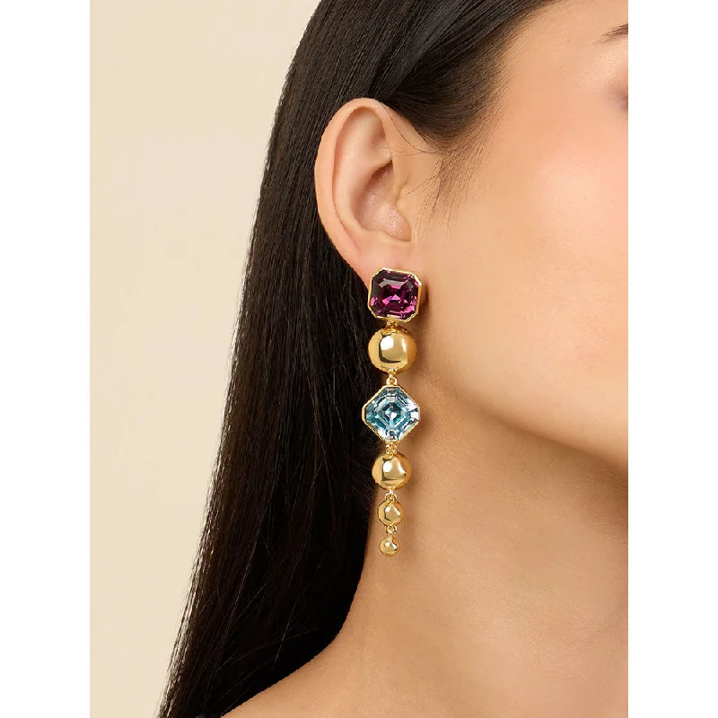 women's simple hoop earrings-Isharya Long Hidden Gems Danglers in 18Kt Gold Plated Earrings