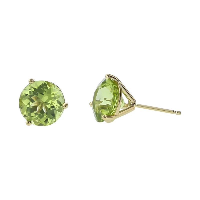 women's heart earrings-14K Yellow Gold Peridot Stud Earrings