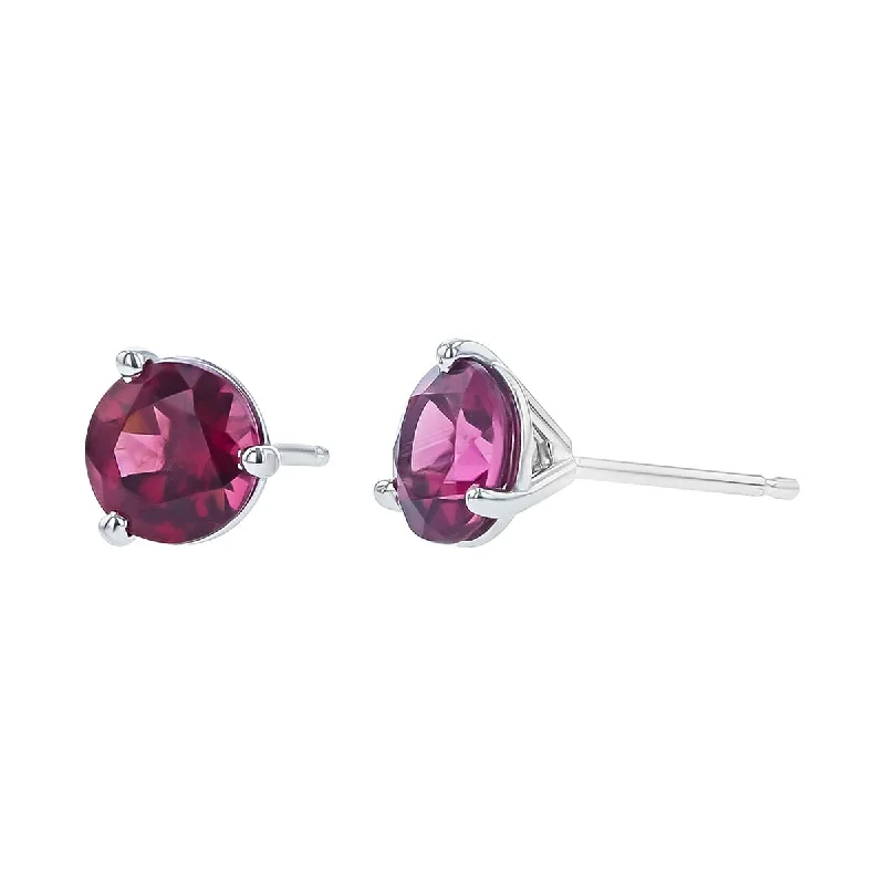 women's geometric earrings-14K White Gold Rhodolite Garnet Stud Earrings