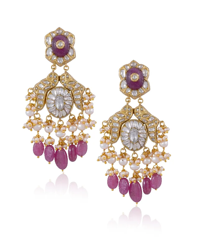 women's heart earrings-Sanchi Polki Long Earrings