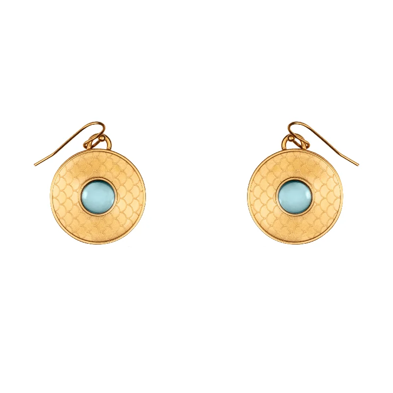 women's high-end earrings-Salamander Cabochon Aquamarine & Gold Earrings