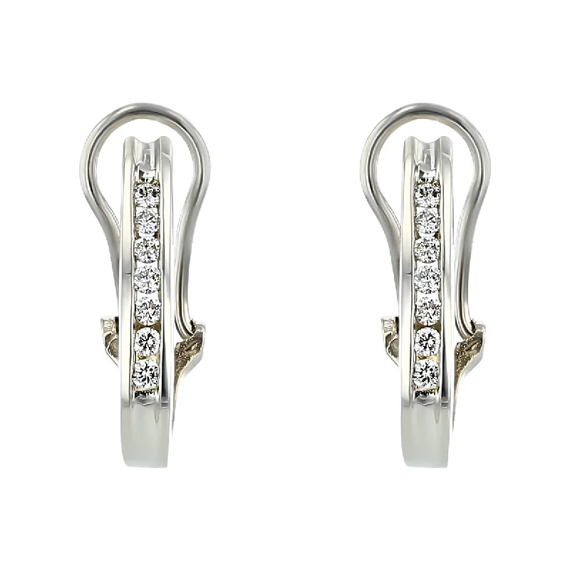 women's wedding earrings-14K Gold Channel-Set Diamond Hoop Earrings