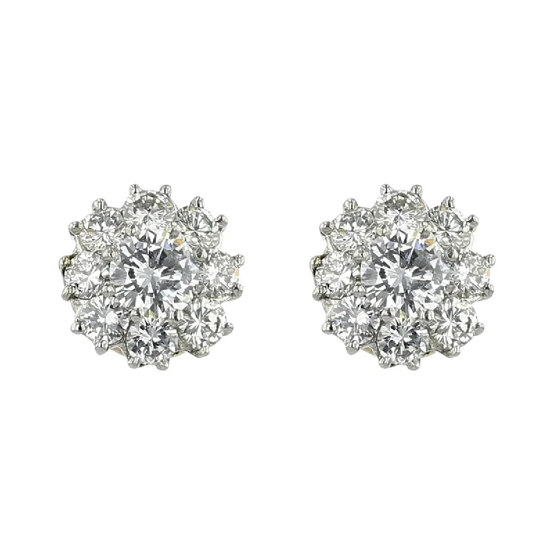 women's vintage stud earrings-1.50-Carat Diamond Halo Cluster Stud Earrings