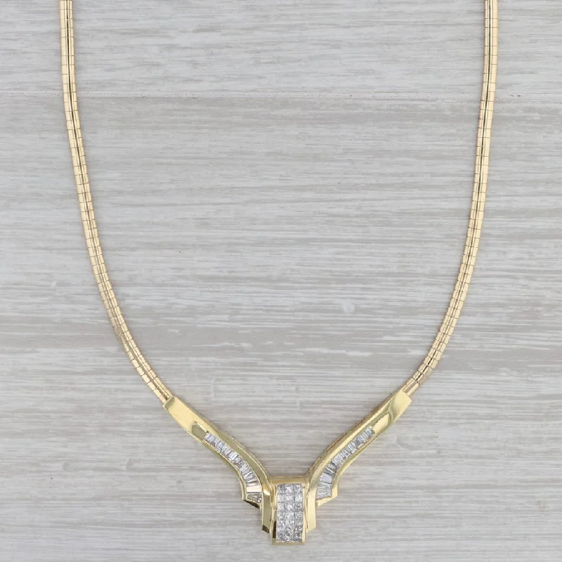 women's bold necklaces-2.53ctw Diamond V Statement Necklace 18k Yellow Gold 18" Omega Chain