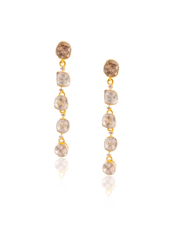 women's modern earrings-Aria Polki And Diamond Long Earrings