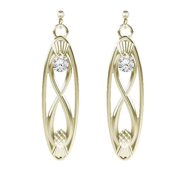 women's luxury earrings-CELTIC INFINITY THISTLE LONG OVAL DIAMOND EARRINGS