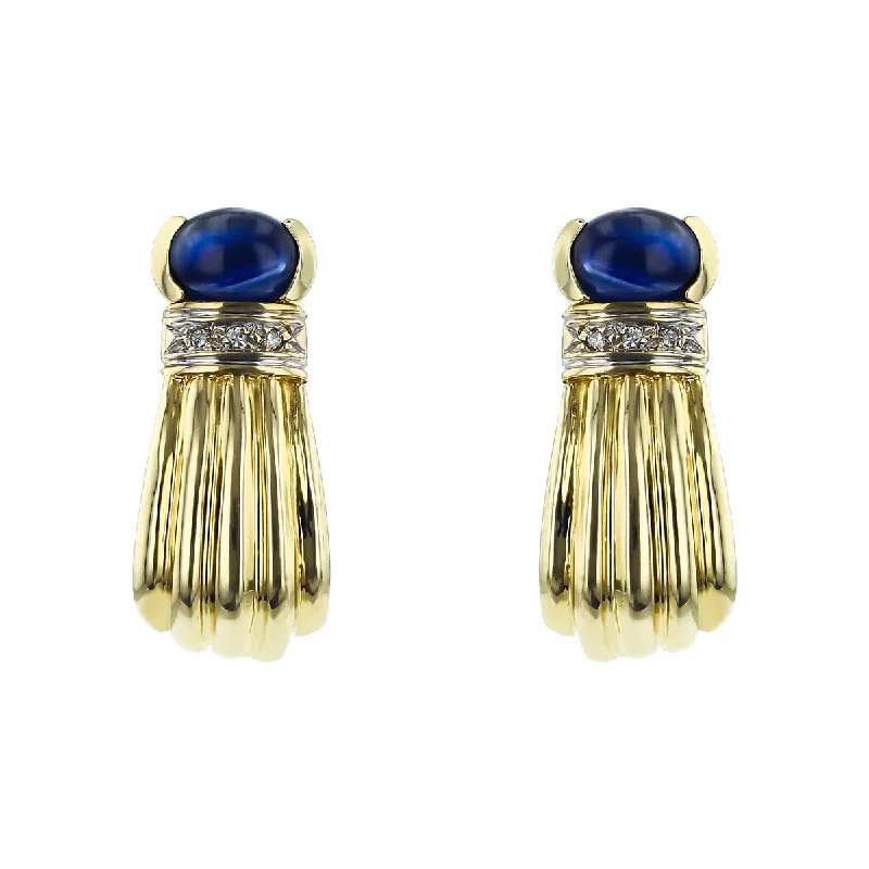 women's tassel earrings-14K Yellow Gold Sapphire and Diamond Earrings