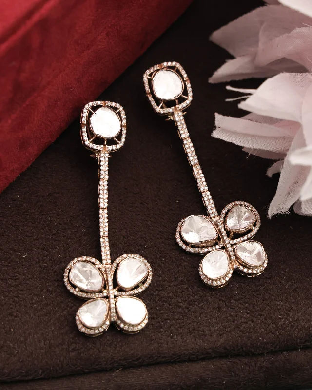 women's wedding stud earrings-Ayesha Polki And Diamond Long Earrings