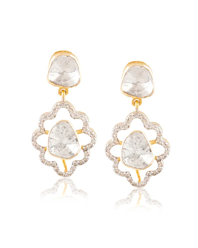 women's heart-shaped earrings-Lyra Polki And Diamond Long Earrings