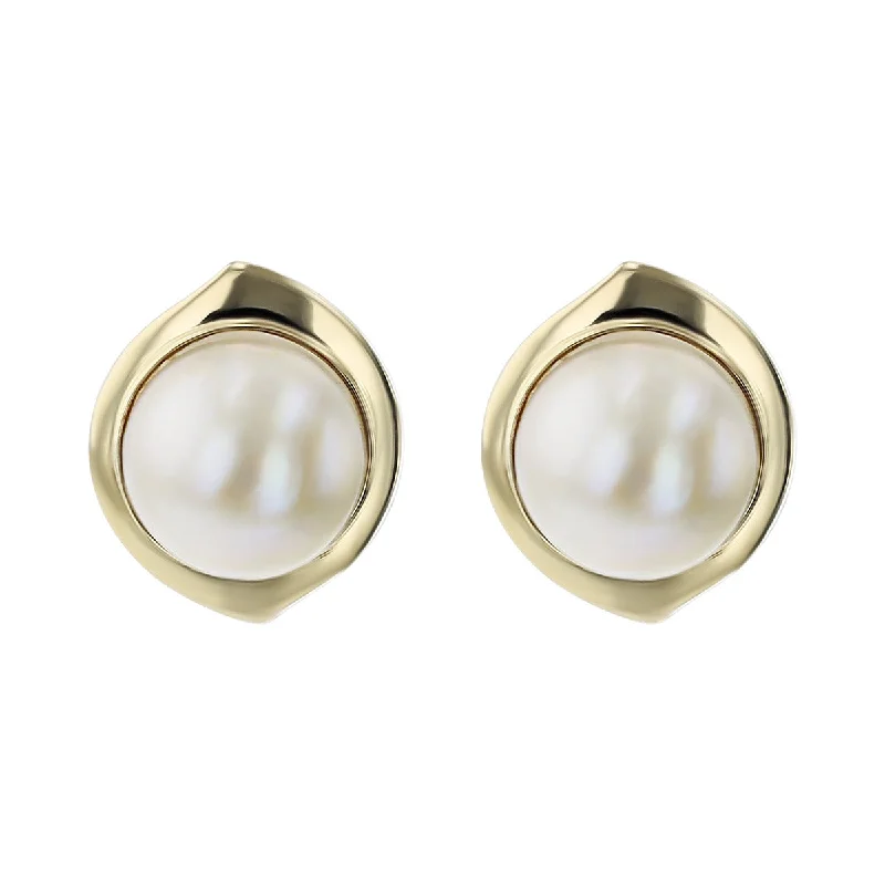 women's designer earrings-14K Gold 12.50mm Mabe Pearl Button Earrings