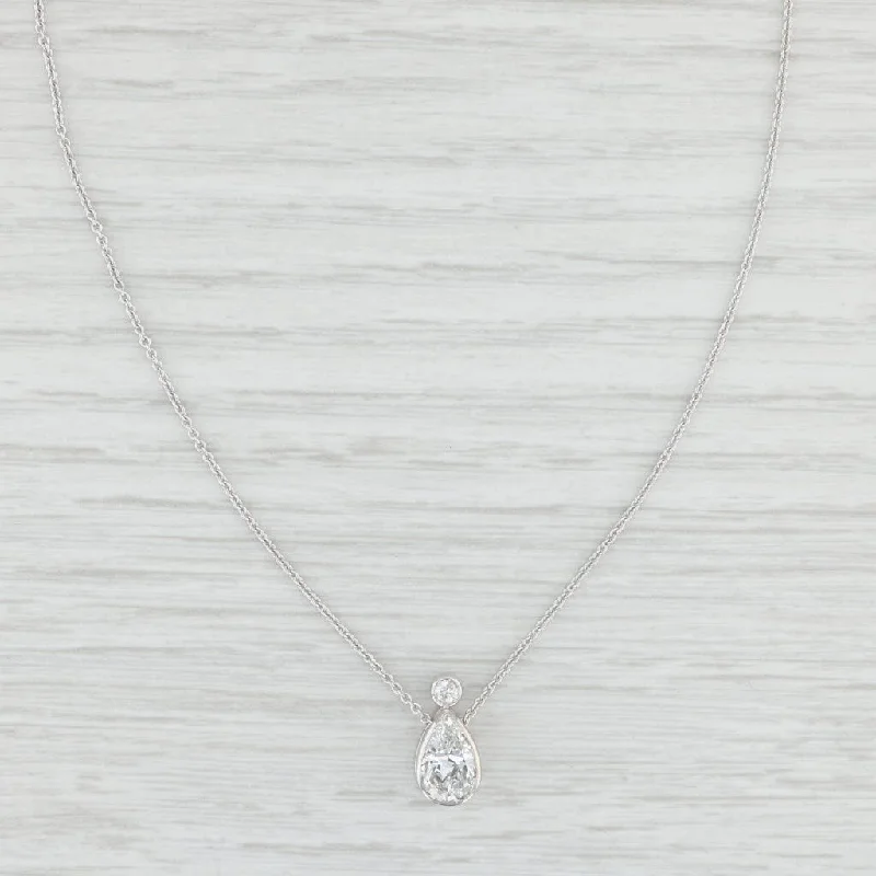 women's beautiful gold necklaces-1.05ctw VS2 Diamond Teardrop Pendant Necklace 14k White Gold Adjustable Chain