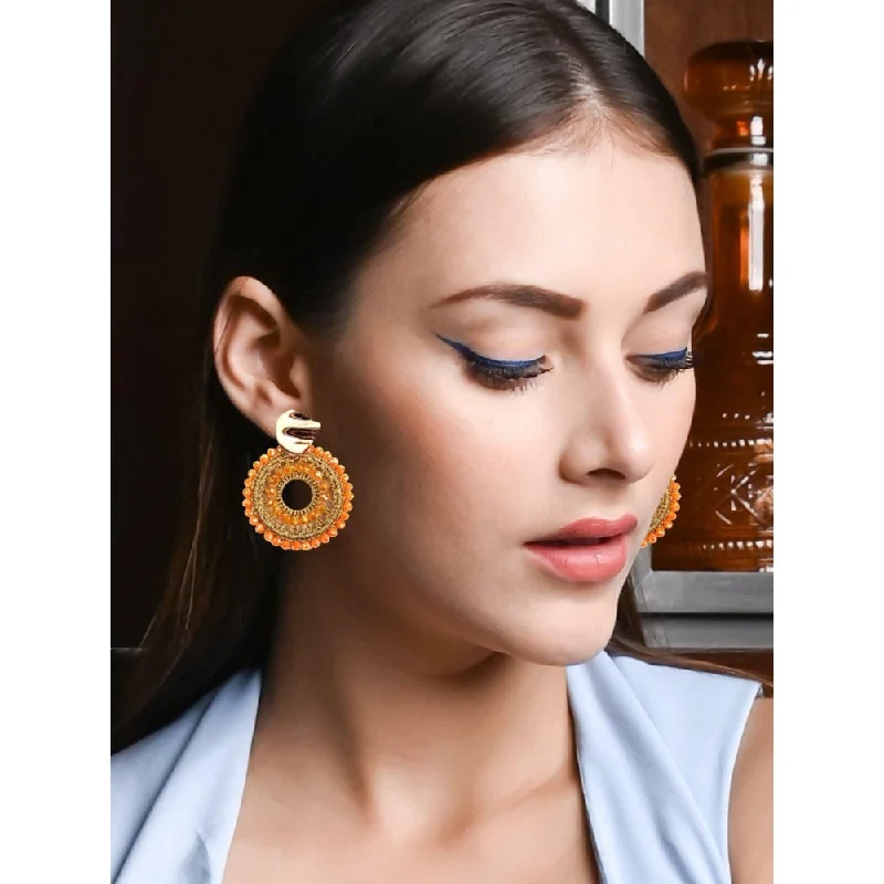 women's infinity stud earrings-Odette Women Orange Metal Earrings