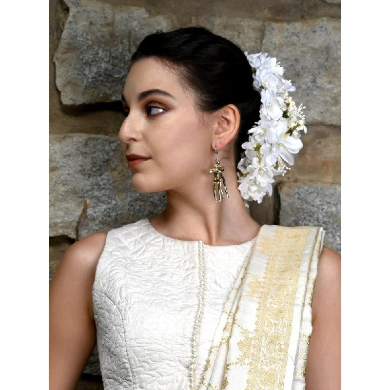 women's floral hoop earrings-Odette Women Dancing Silver-Gold Tone Earrings