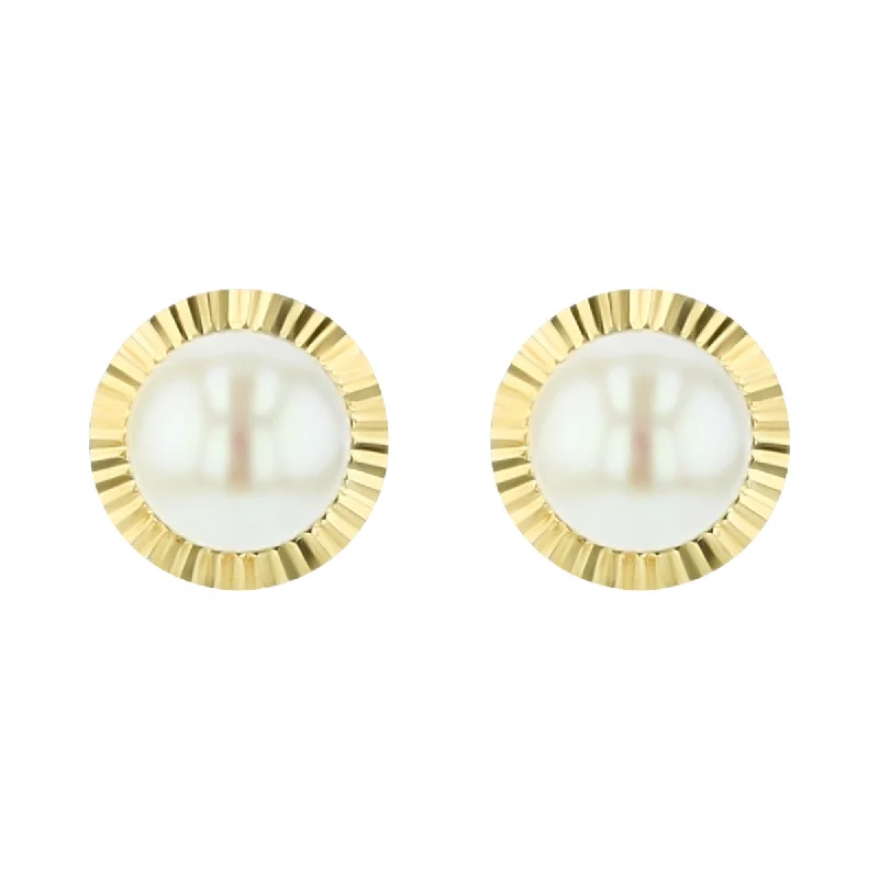 women's chain earrings-14K Pearl Stud Earrings with Fluted Edges