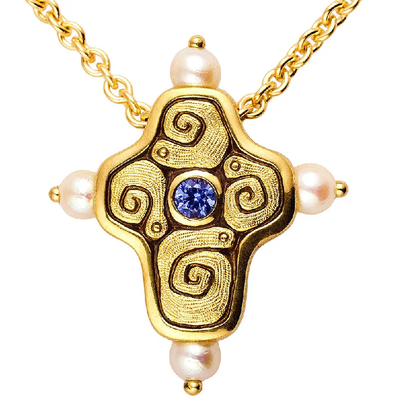 women's gold-plated necklaces-Alex Sepkus Swirl Cross Pearl Pendant Necklace - M-150MS