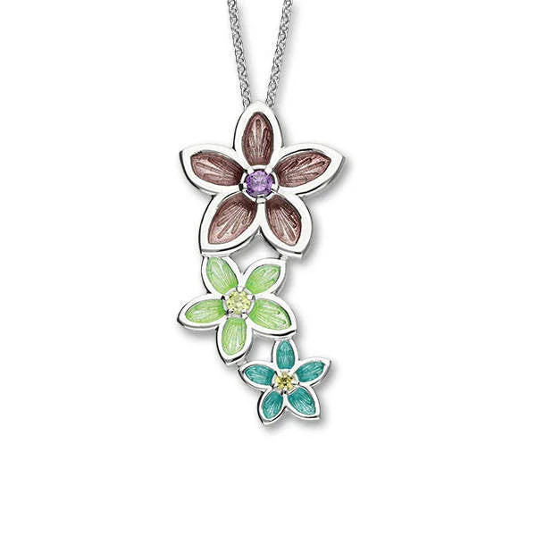 women's silver ear climbers-Yellow Cubic Zirconia Triple Flower Pastel Pendant In Silver