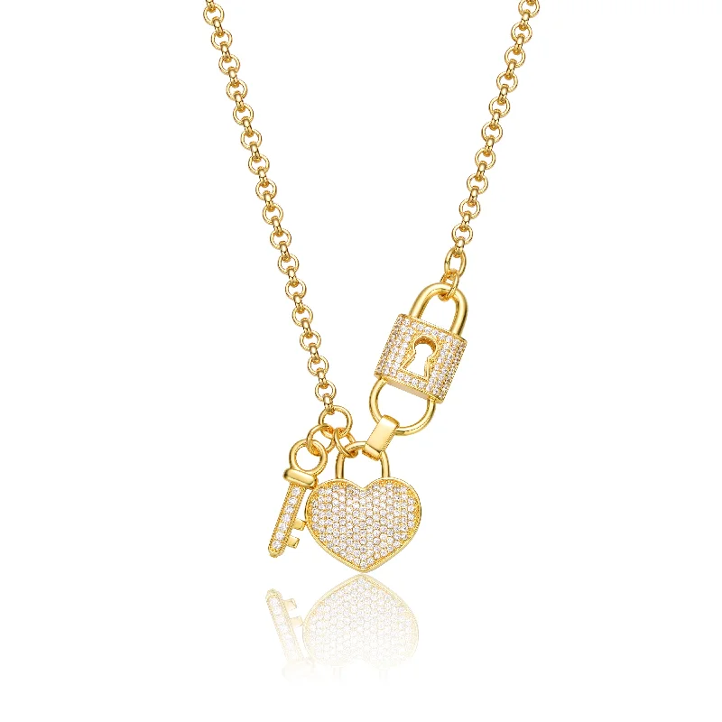 women's infinity heart necklaces-Juliette Golden Heart Charms Necklace