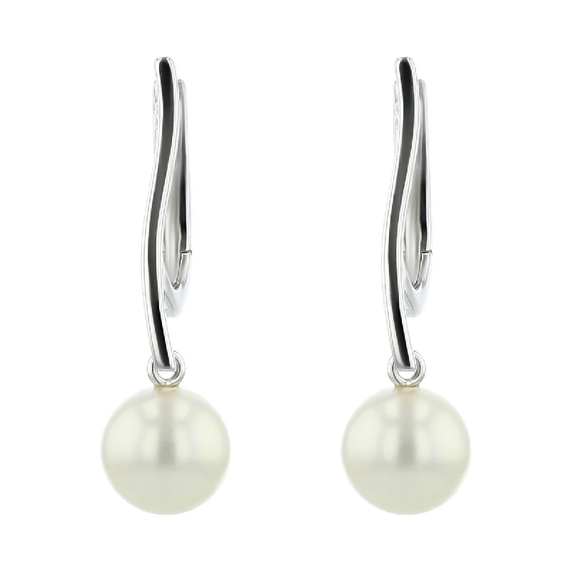 women's rose gold drop earrings-14K White Gold Cultured Pearl Drop Earrings