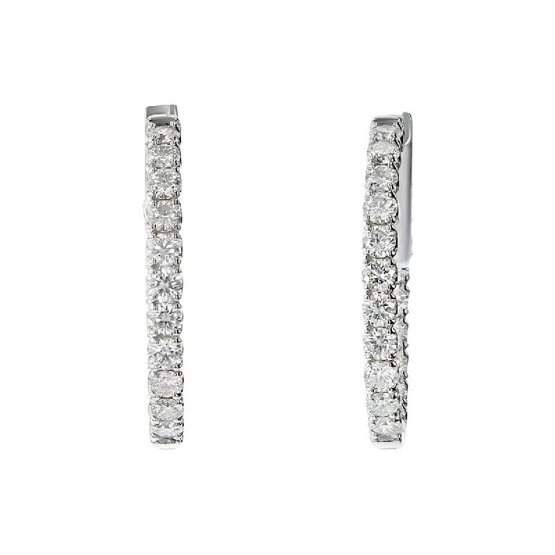 women's matching earrings sets-14K Gold Oval Inside Out Diamond Hoop Earrings