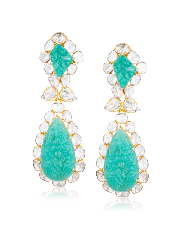 women's clip-on earrings-Dhriti Polki And Diamond Long Earrings