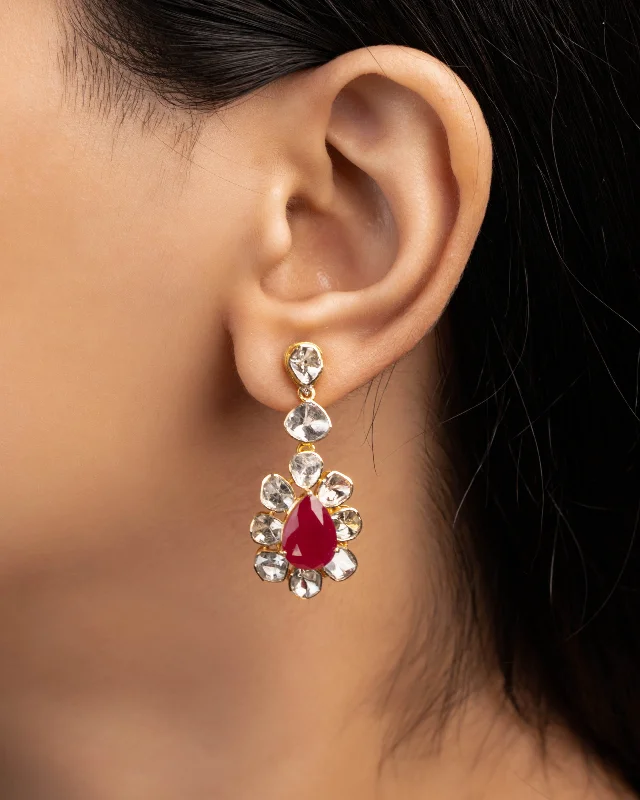 women's vintage earrings-Darshita Polki And Diamond Long Earrings