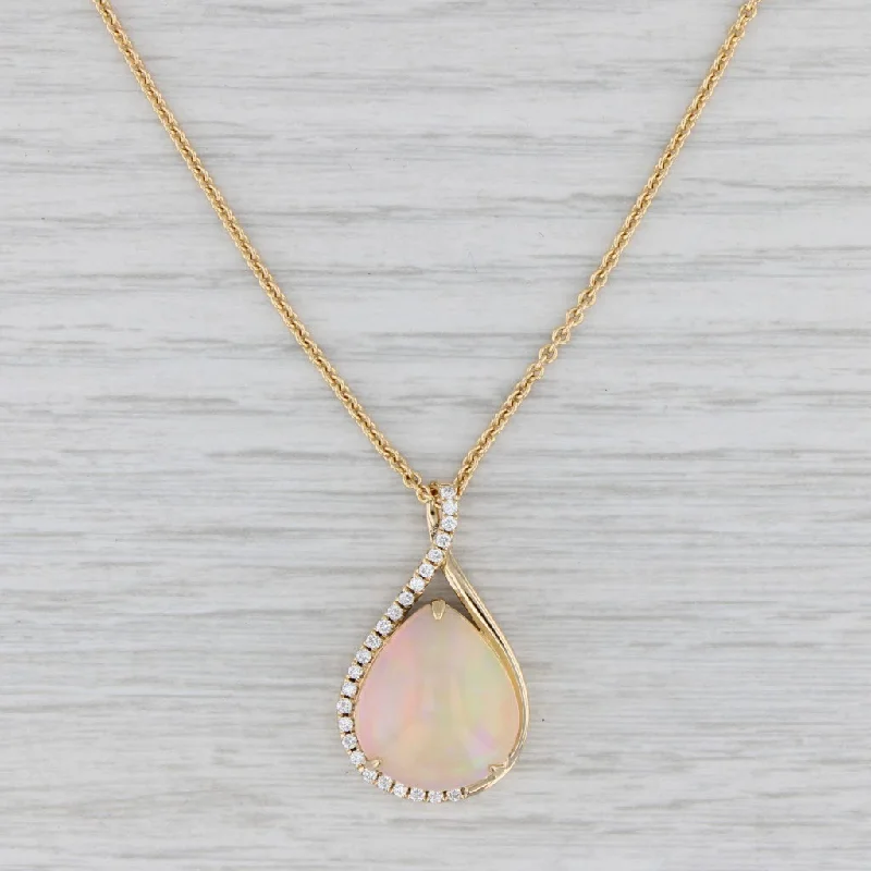 women's birthstone pendant necklaces-Opal 0.25ctw Diamond Teardrop Pendant Necklace 14k Gold 17.75" Cable Chain