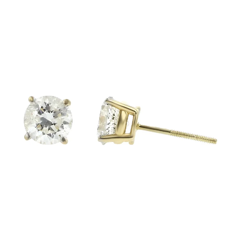 women's flower earrings-14K Yellow Gold Diamond Stud Earrings