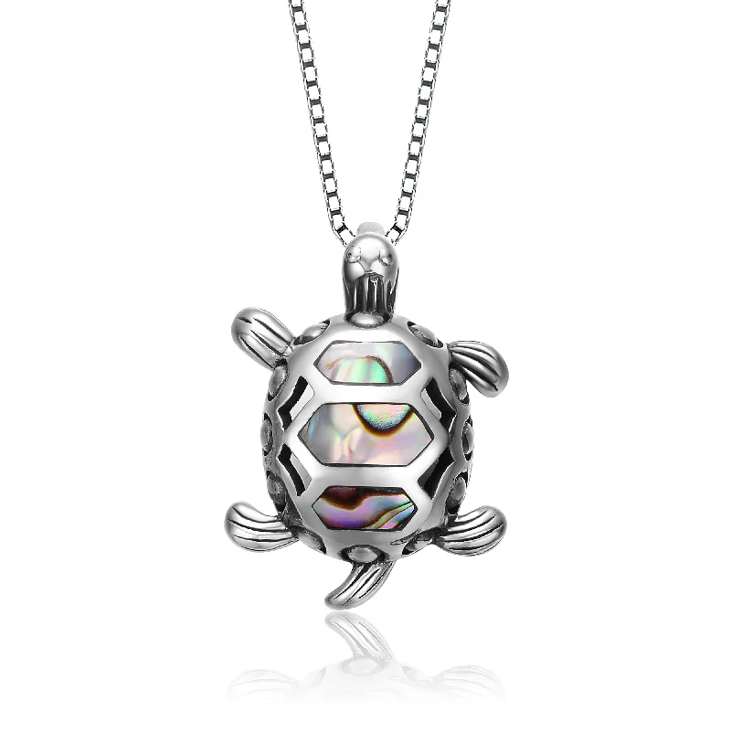 women's delicate necklaces-Sterling Silver Abalone Turtle Pendant Necklace