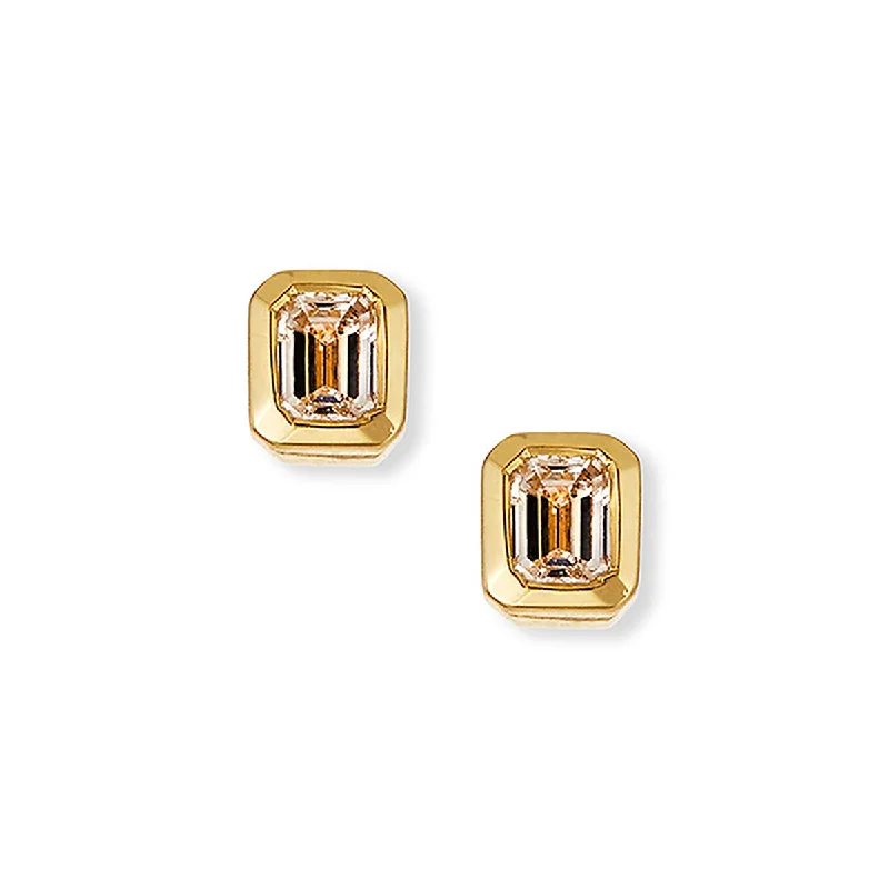 women's stud earrings-18K Emerald Cut Diamond Stud Earrings