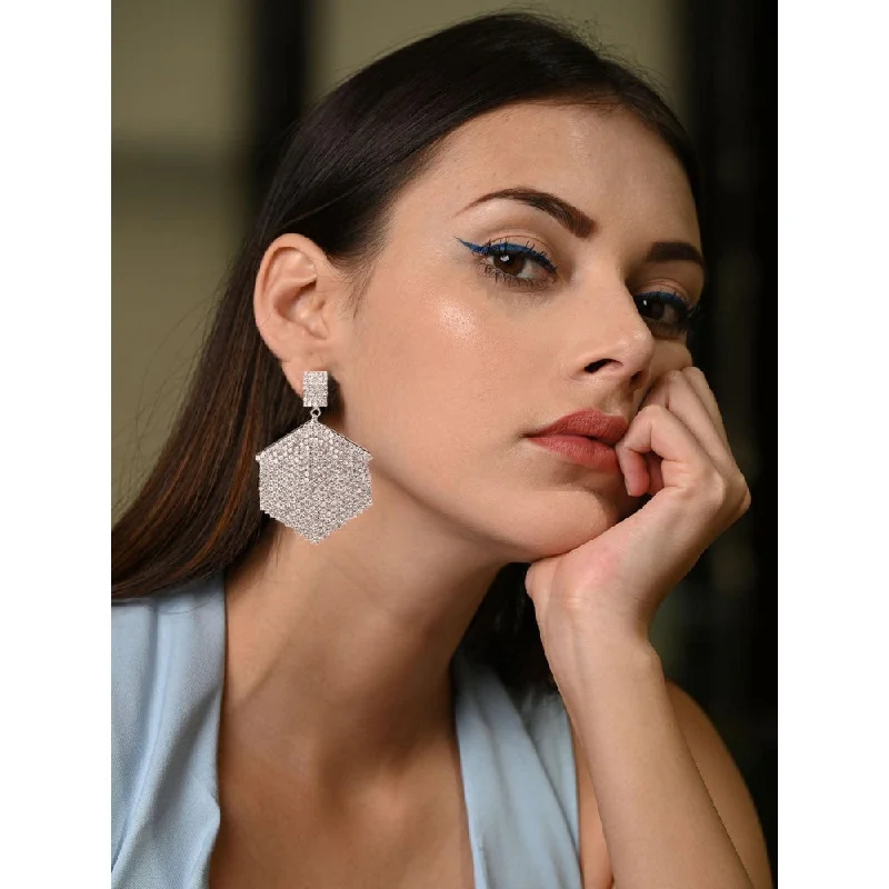 women's elegant drop earrings-Odette Women Silver Rhinestones Earrings