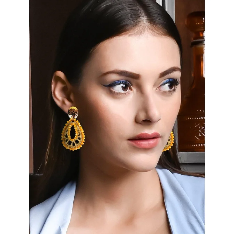 women's ear cuffs-Odette Women Yellow Metal Earrings